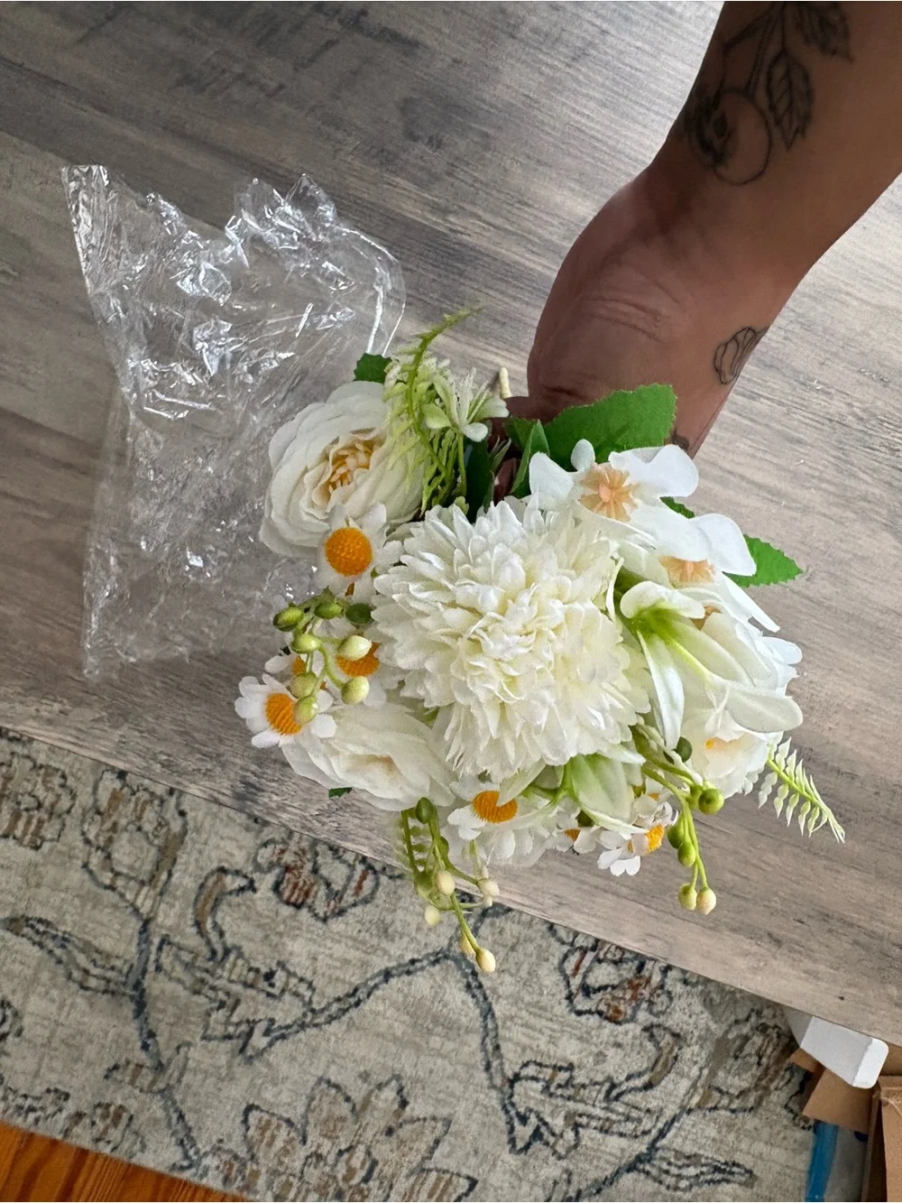 White Artificial Mixed Floral Bouquet - Home Accents